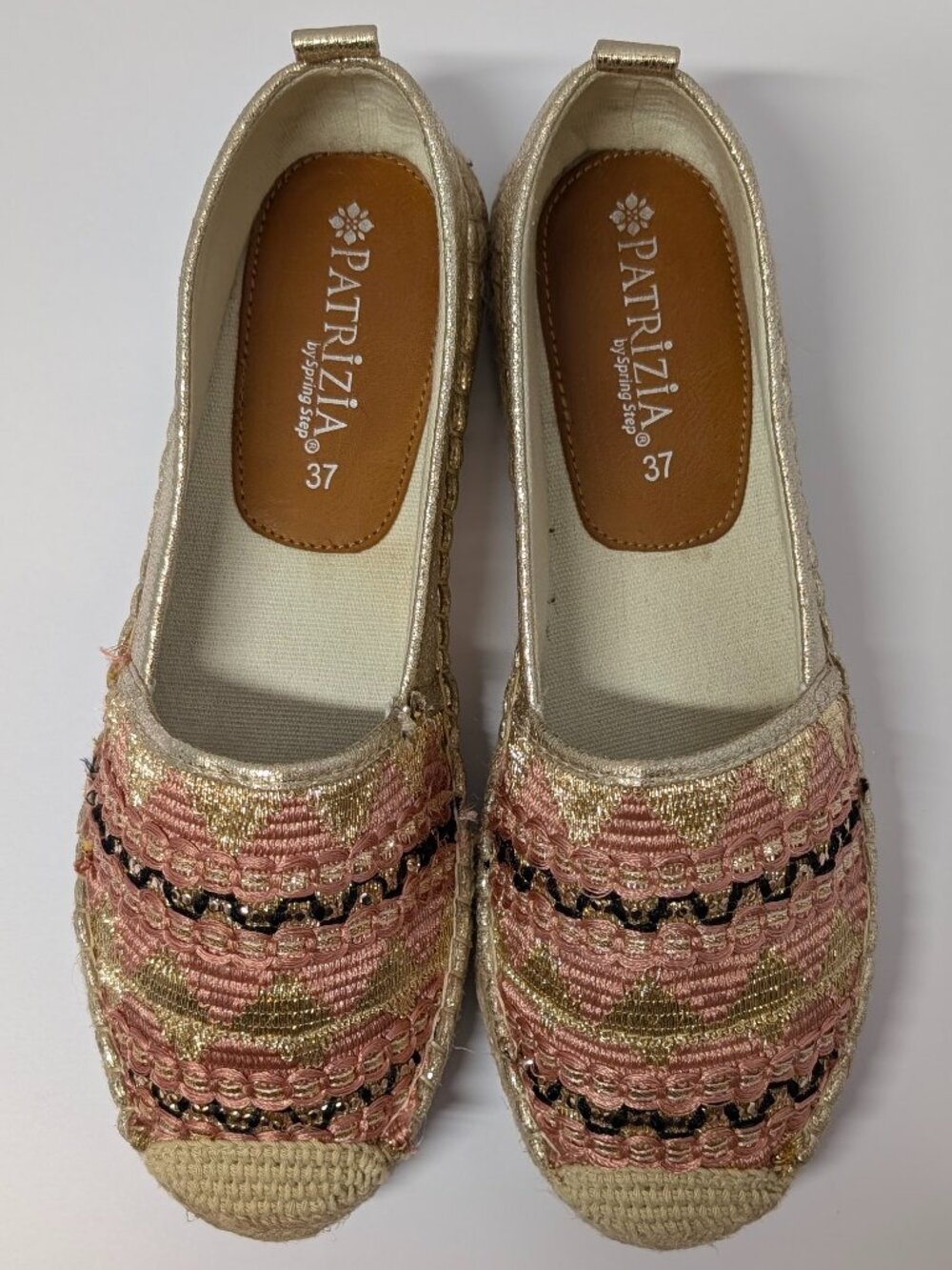 Patrizia by Spring Step Tetiaroa-PK Embroidered Pink & Gold Metallic Espadrilles